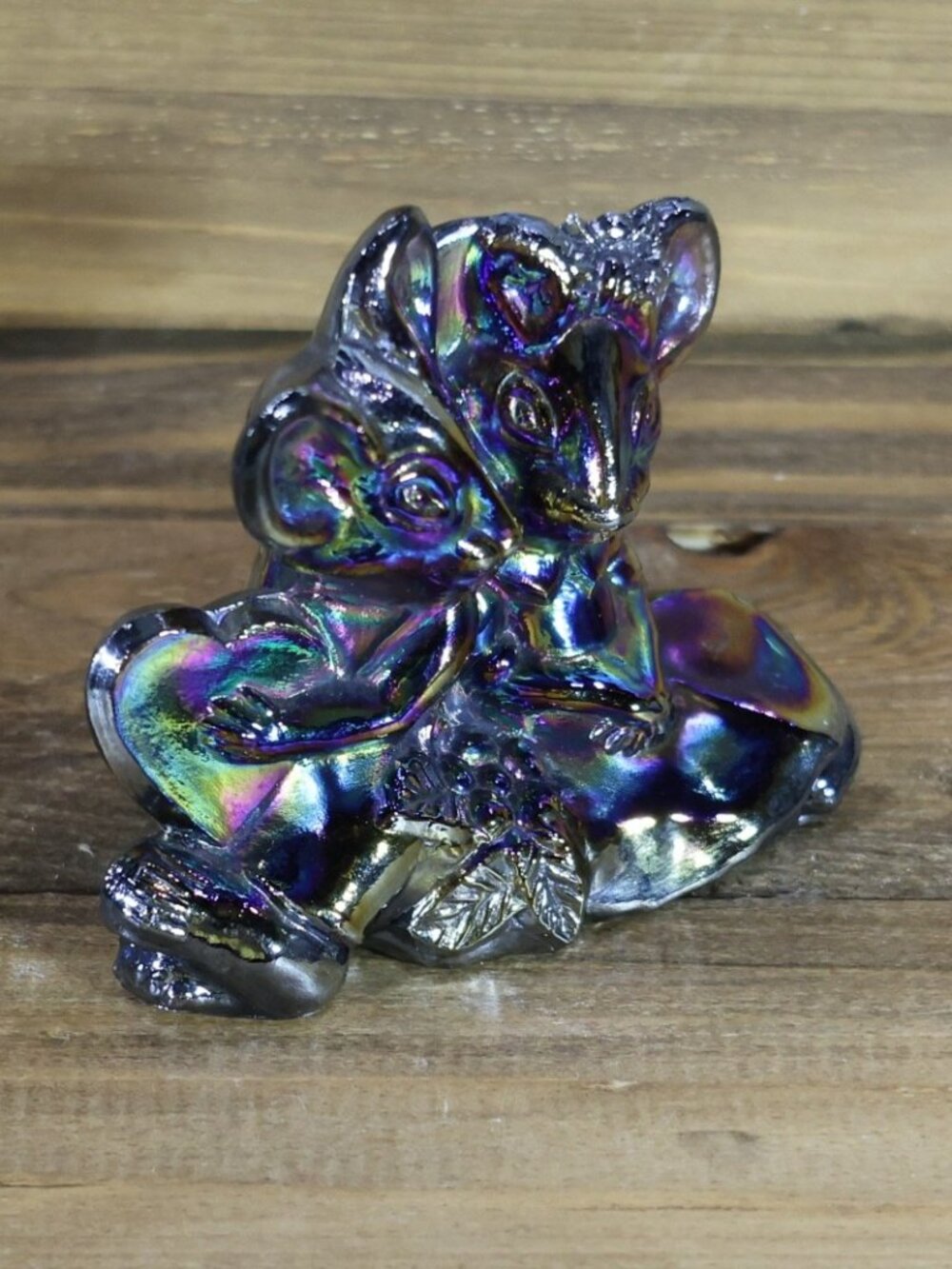 Pee gee Glass Mickey Minnie Mice in Love Purple Amethyst Carnival Paperweight - Picture 8 of 9